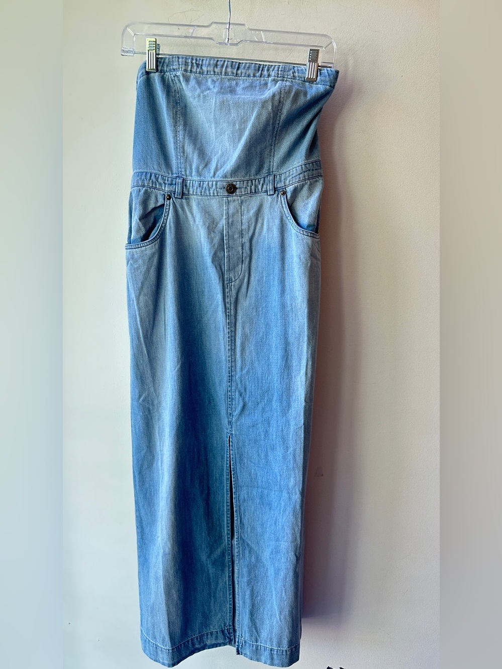 Free People, Indigo Strapless Denim Midi Dress 14” Waist Size s,4 | 1650